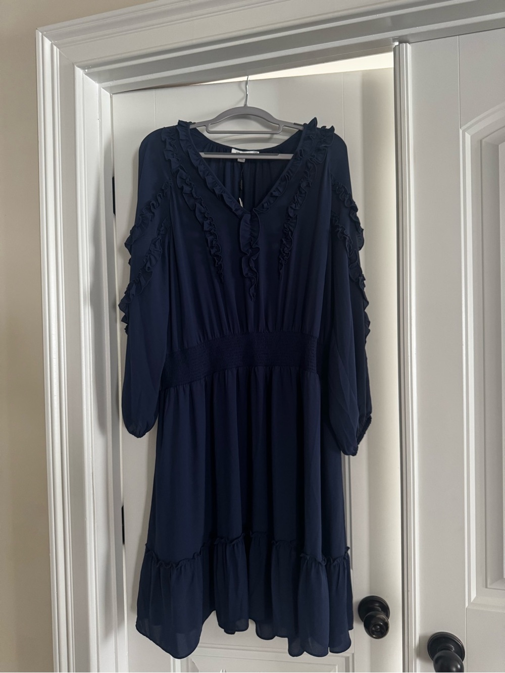 Chico’s NWT  Blue Ruffle Smocked Waist Dress Size 2.5 / 14